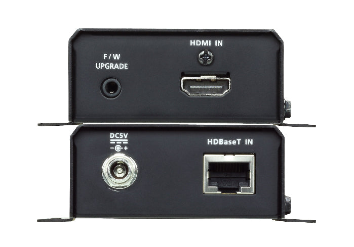 HDBaseT transmitter with HDMI and DCSV ports on a white background