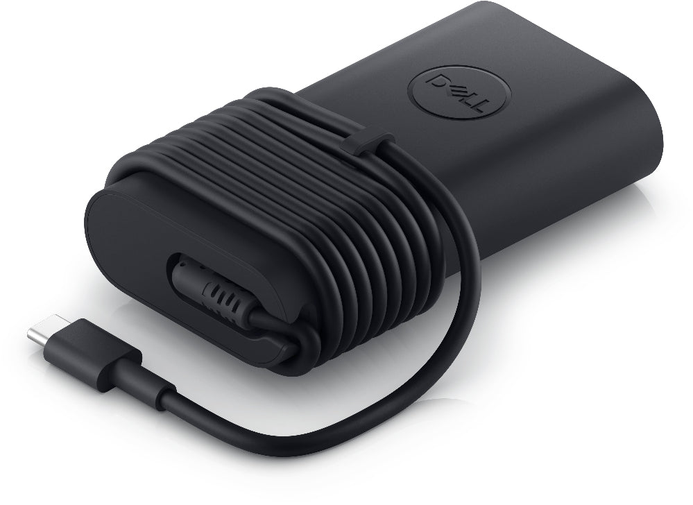 Black Dell charger on a white background