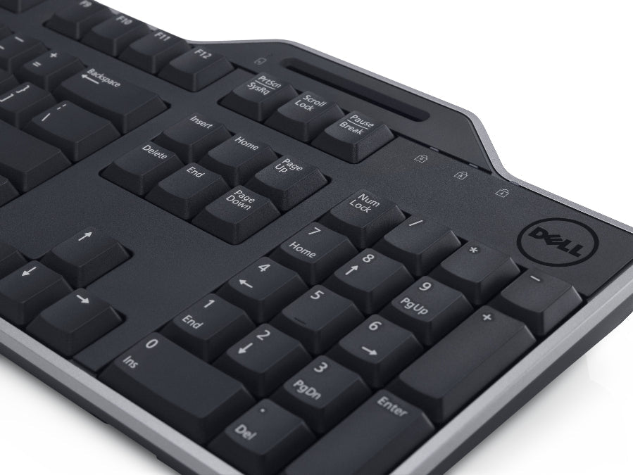 Black Dell keyboard on a white background