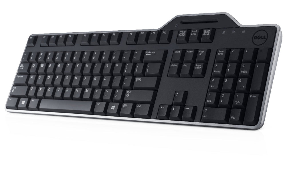 Black Dell keyboard on a white background