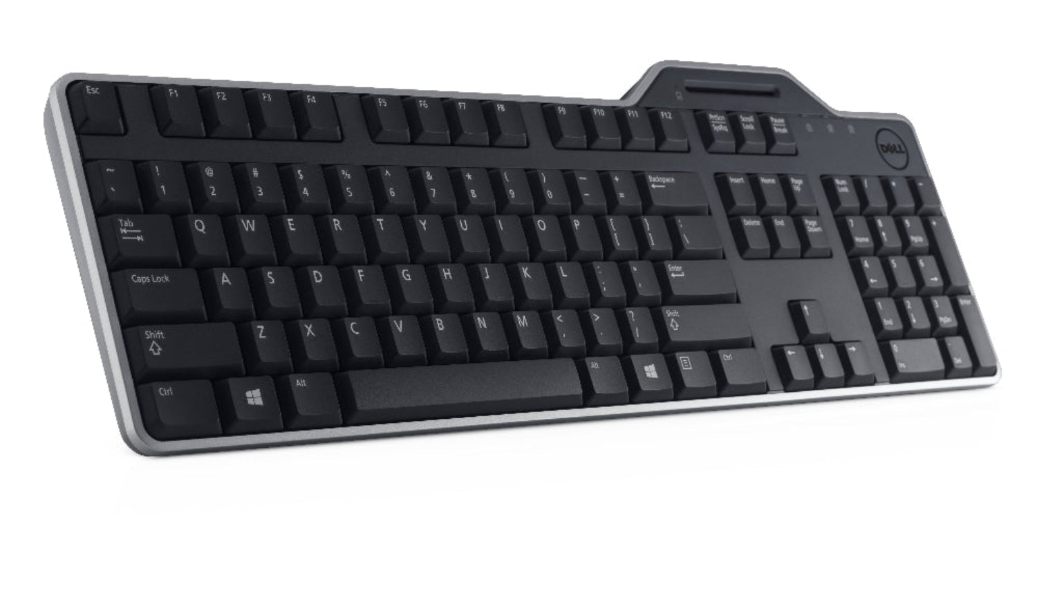 Black keyboard with silver frame on a white background