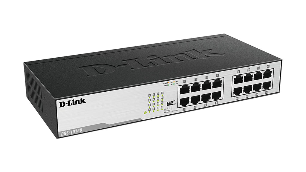 D-Link DGS-1016D network switch Unmanaged Gigabit Ethernet (10/100/1000) 1U Black, Silver - DGS-1016D - eCommerce Business Prime