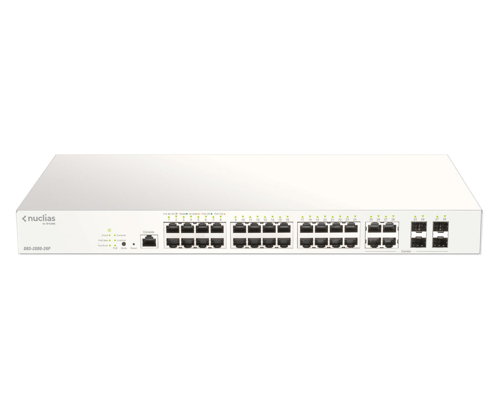 D-Link 28-Port Gigabit PoE+ Nuclias Smart Managed Switch including 4x 1G Combo Ports, 193W - DBS-2000-28P - eCommerce Business Prime