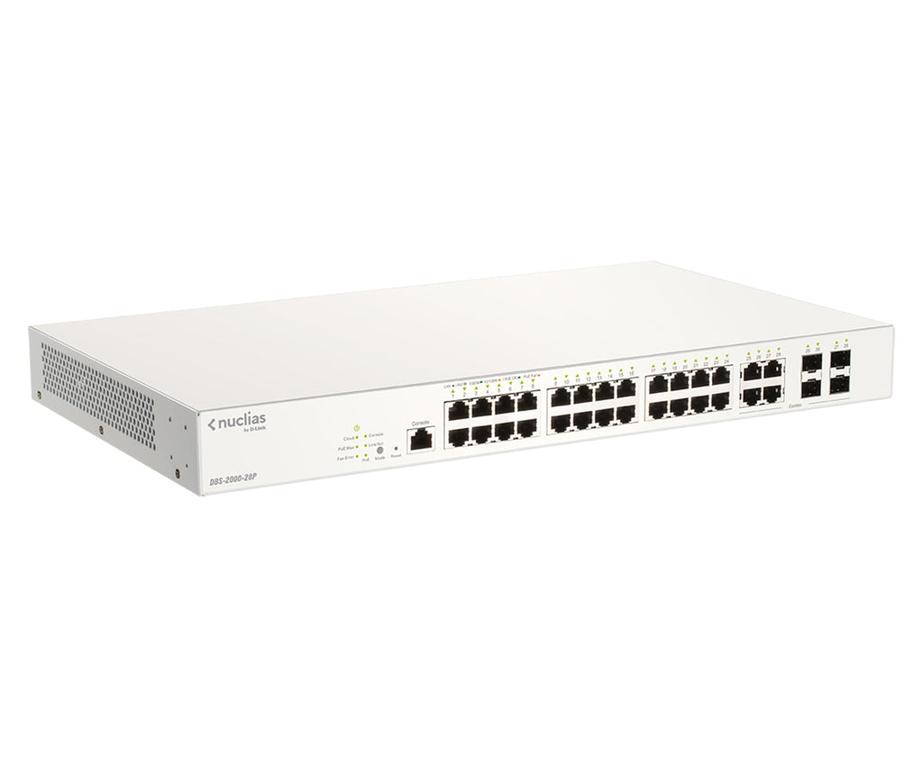 D-Link 28-Port Gigabit PoE+ Nuclias Smart Managed Switch including 4x 1G Combo Ports, 193W - DBS-2000-28P - eCommerce Business Prime