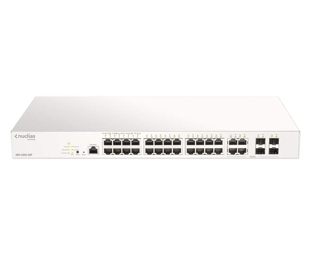 D-Link 28-Port Gigabit PoE+ Nuclias Smart Managed Switch including 4x 1G Combo Ports, 193W - DBS-2000-28P - eCommerce Business Prime