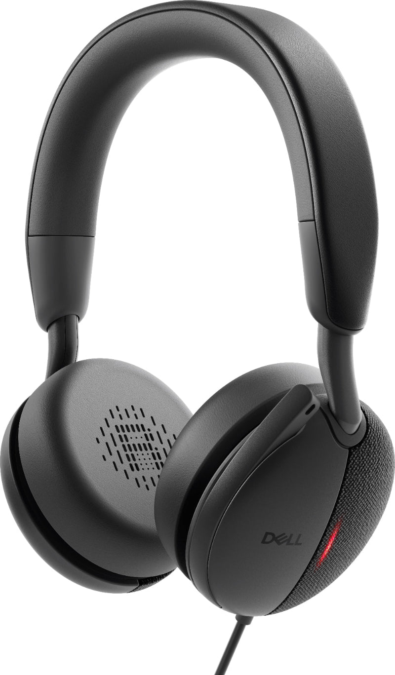 Black Dell headphones on a white background