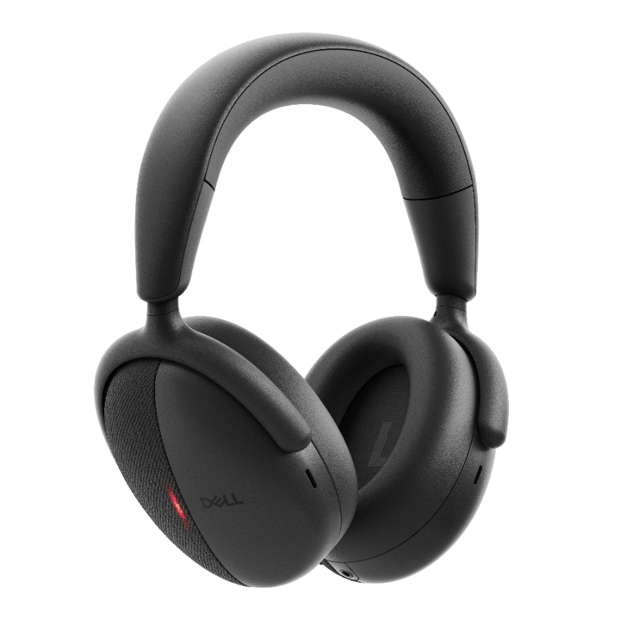 Black Dell over-ear headphones on a white background