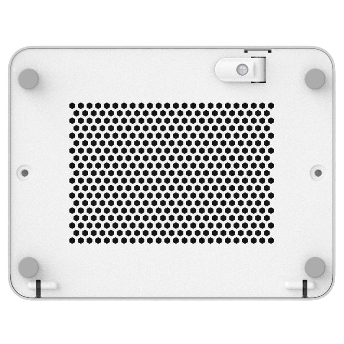 Metallic cooling fin with honeycomb pattern on a white background