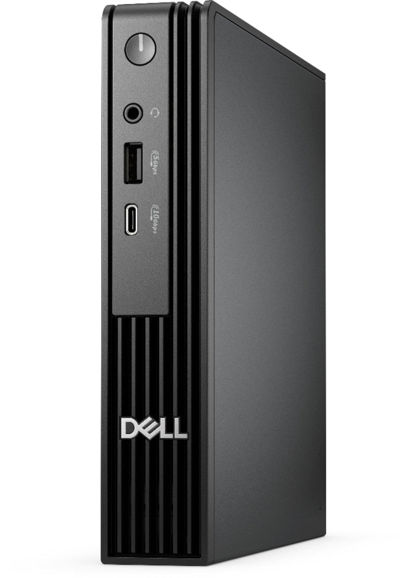 Black Dell computer tower on a white background
