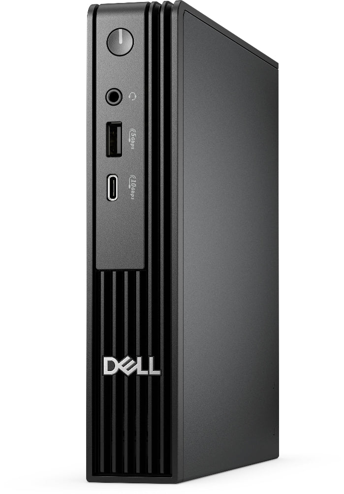 Black Dell computer tower on a white background