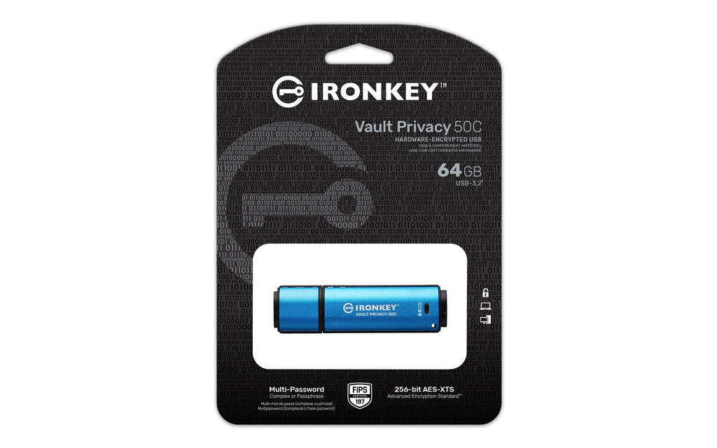 Kingston Technology IronKey 64GB USB-C Vault Privacy 50C AES-256 Encrypted, FIPS 197 - IKVP50C/64GB - eCommerce Business Prime