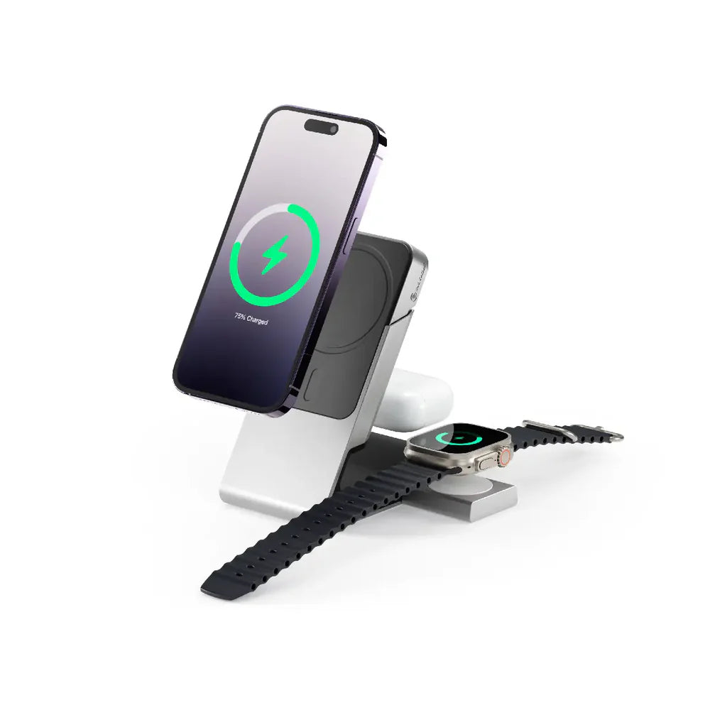 ALOGIC Matrix+ 3-in-1 Magnetic Charging Dock with Apple Watch Charger for iPhone 16-12 , Apple Watch, Airpods , Charging Station for Apple Devices with 5000mAH Wireless Power Bank & 30W Multi Country ...  - MSPBDDAWC-G - eCommerce Business Prime
