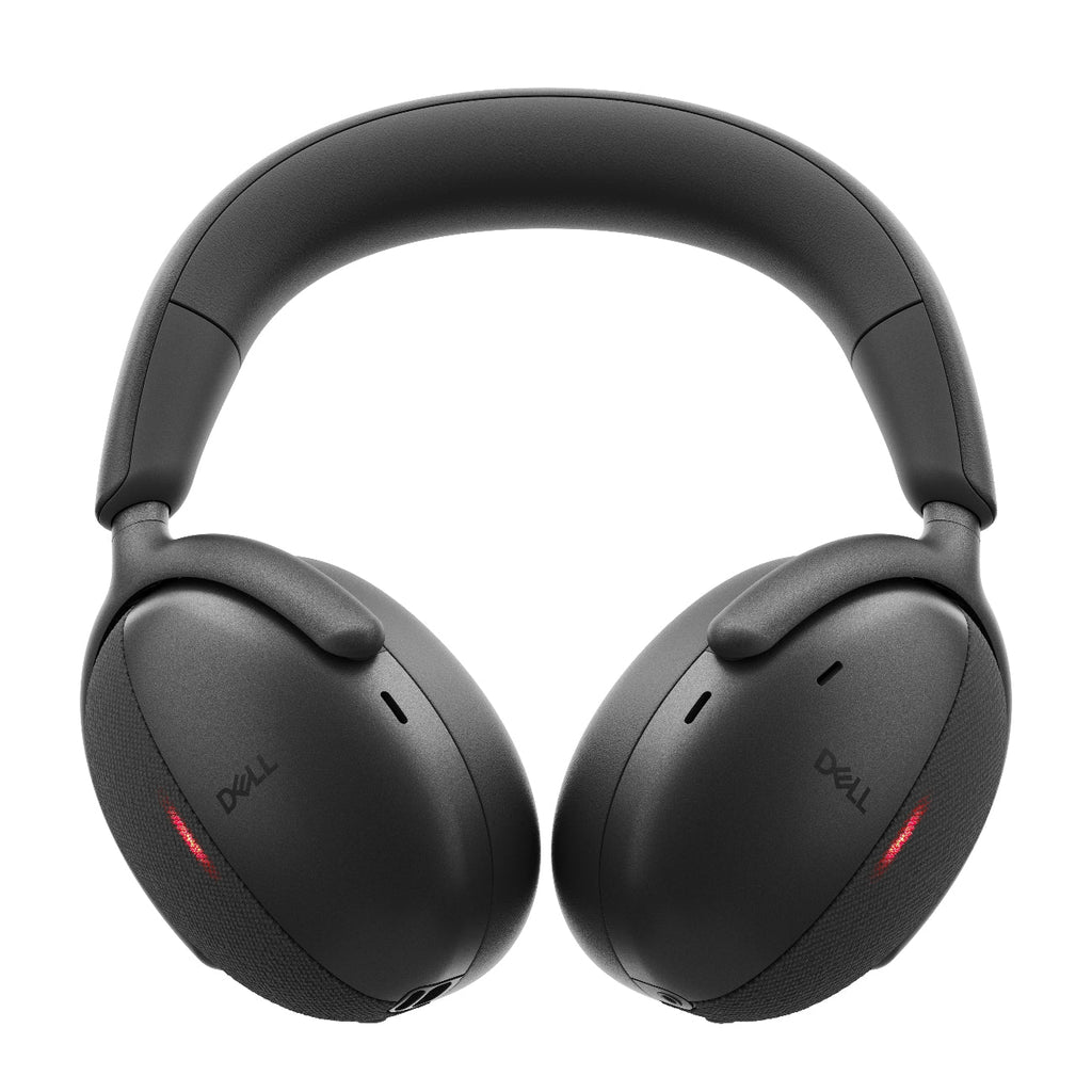 Black Dell headphones on a white background