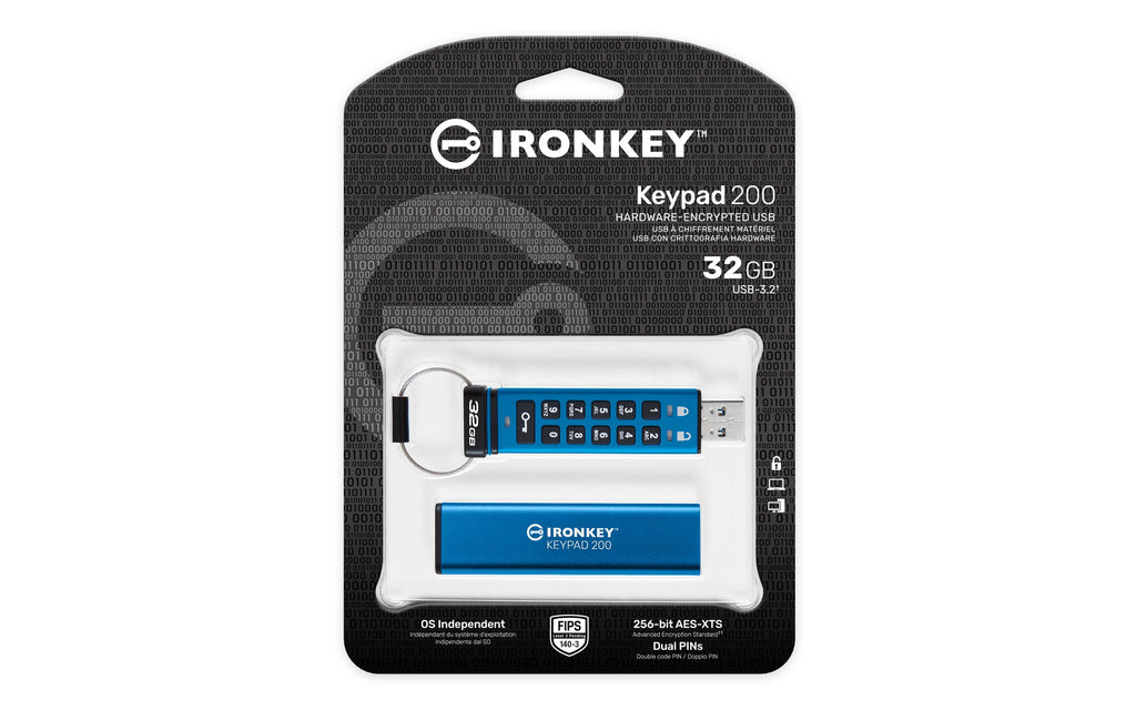 Kingston Technology IronKey 32GB Keypad 200, FIPS 140-3 Lvl 3 AES-256 Hardware Encrypted - IKKP200/32GB - eCommerce Business Prime