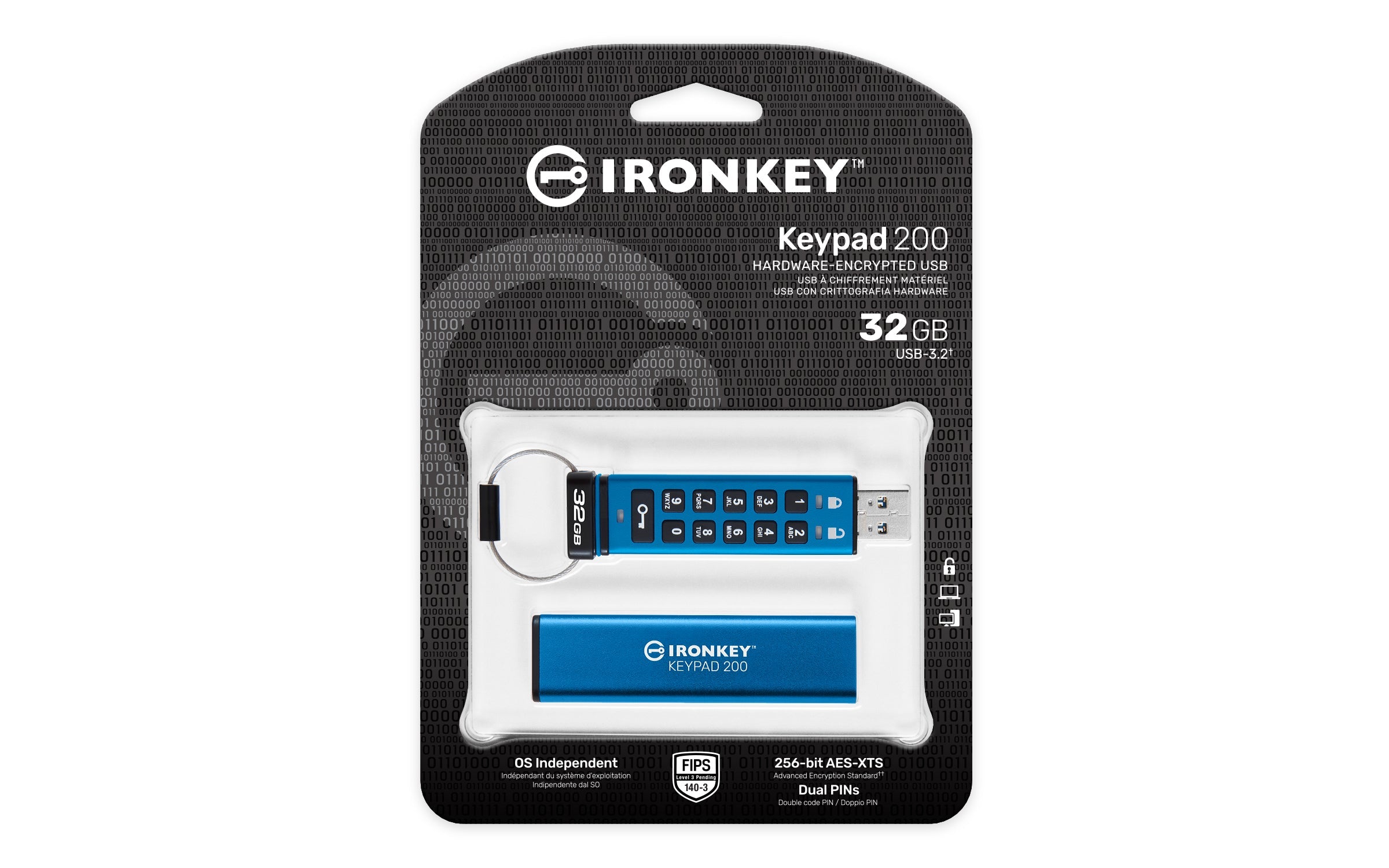 Kingston Technology IronKey 32GB Keypad 200, FIPS 140-3 Lvl 3 AES-256 Hardware Encrypted - IKKP200/32GB - eCommerce Business Prime