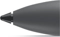 Close-up of a black pen with a stylus tip on a white background