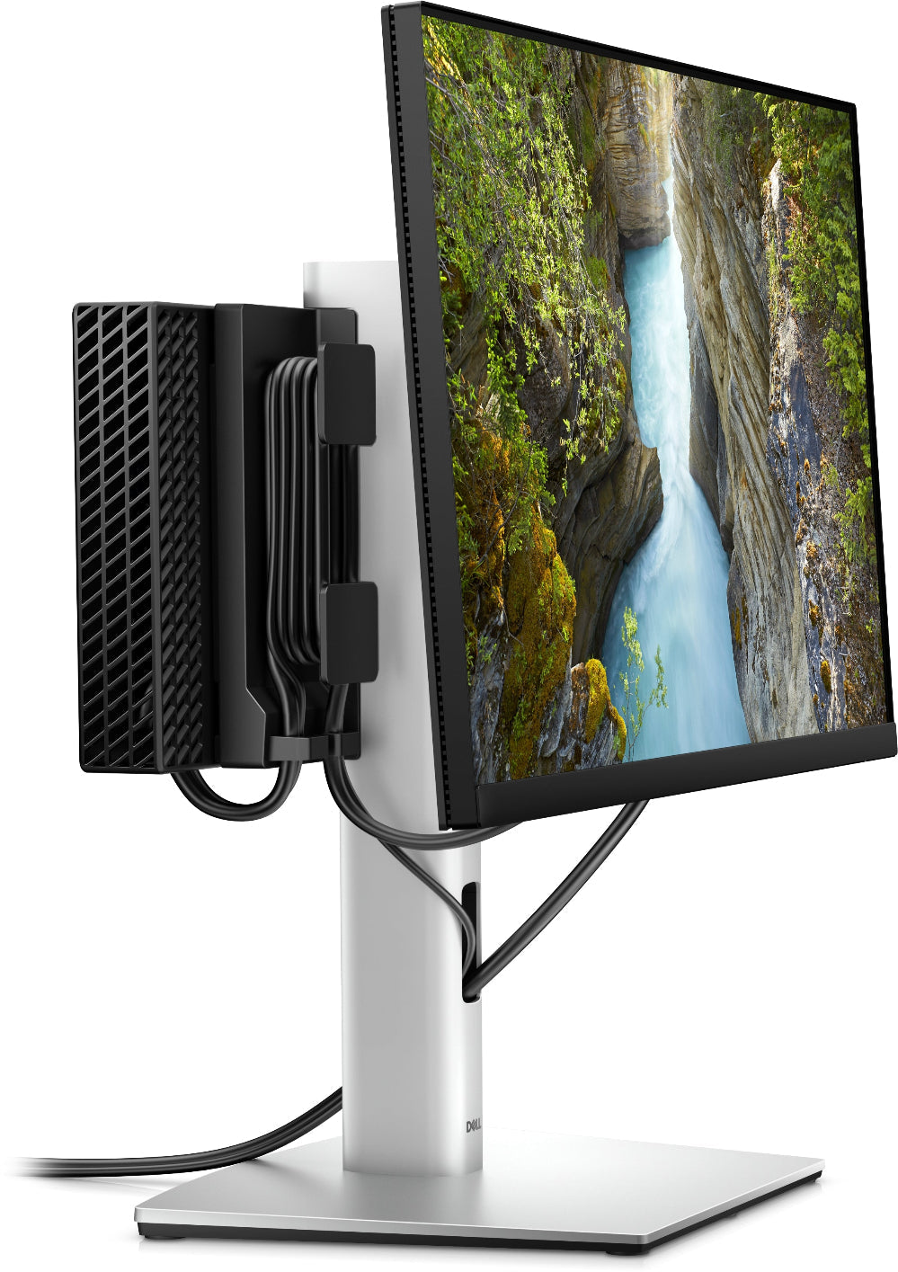 Monitor with a small cooling device attached on a white background