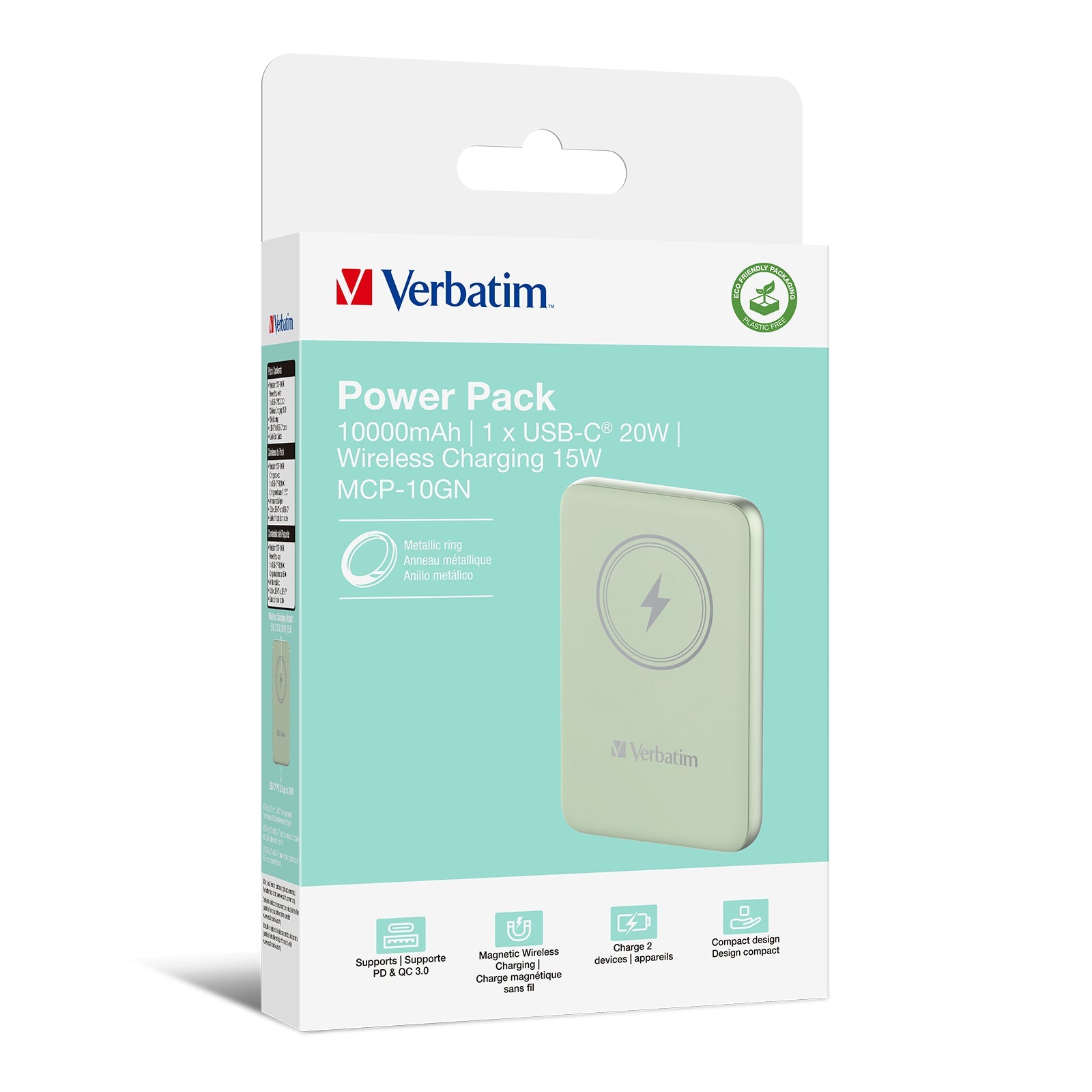 Verbatim Charge 'n' Go Magnetic Wireless Power Bank 10000mAh Green - 32246 - eCommerce Business Prime