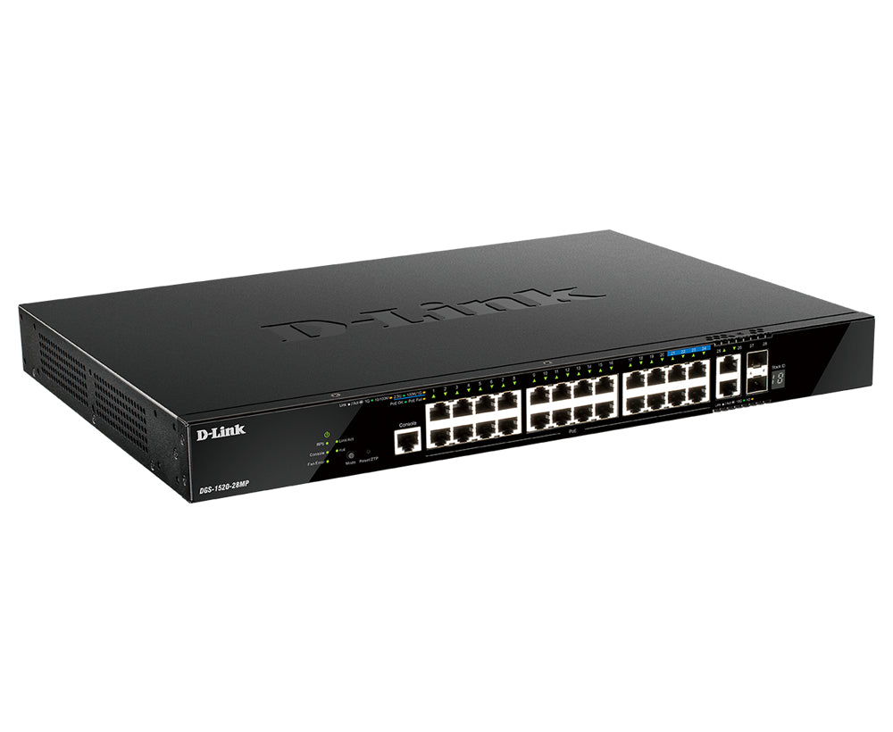 D-Link 28-Port Gigabit Stackable POE+ Smart Managed Switch with 2 x 10GBase-T & 2 x 10G SFP+ - DGS-1520-28MP - eCommerce Business Prime