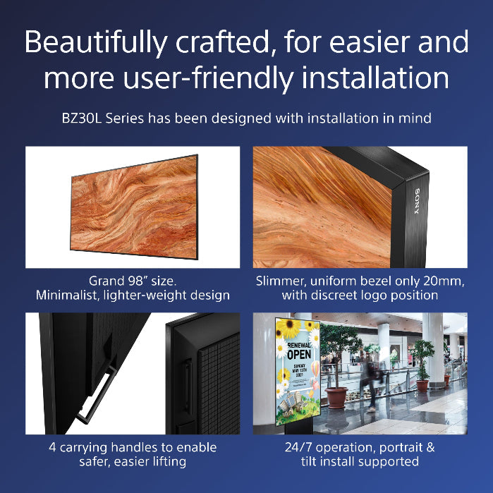 Advertisement for a BZ30L series display with features highlighted on a blue background.