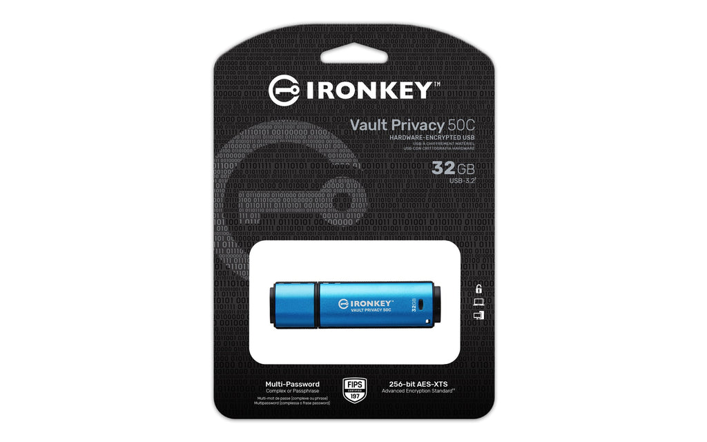 Kingston Technology IronKey 32GB USB-C Vault Privacy 50C AES-256 Encrypted, FIPS 197 - IKVP50C/32GB - eCommerce Business Prime