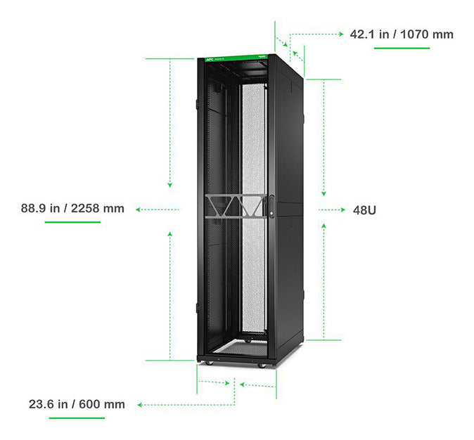 APC NetShelter SX Server Rack Gen 2, 48U, 2258H x 600W x 1070D mm, with Sides, Black - AR3107B2