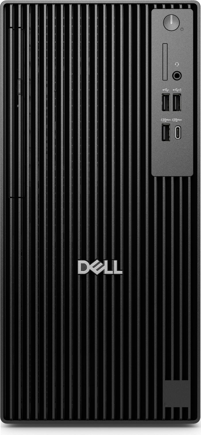 Dell computer tower with a black finish and visible branding.