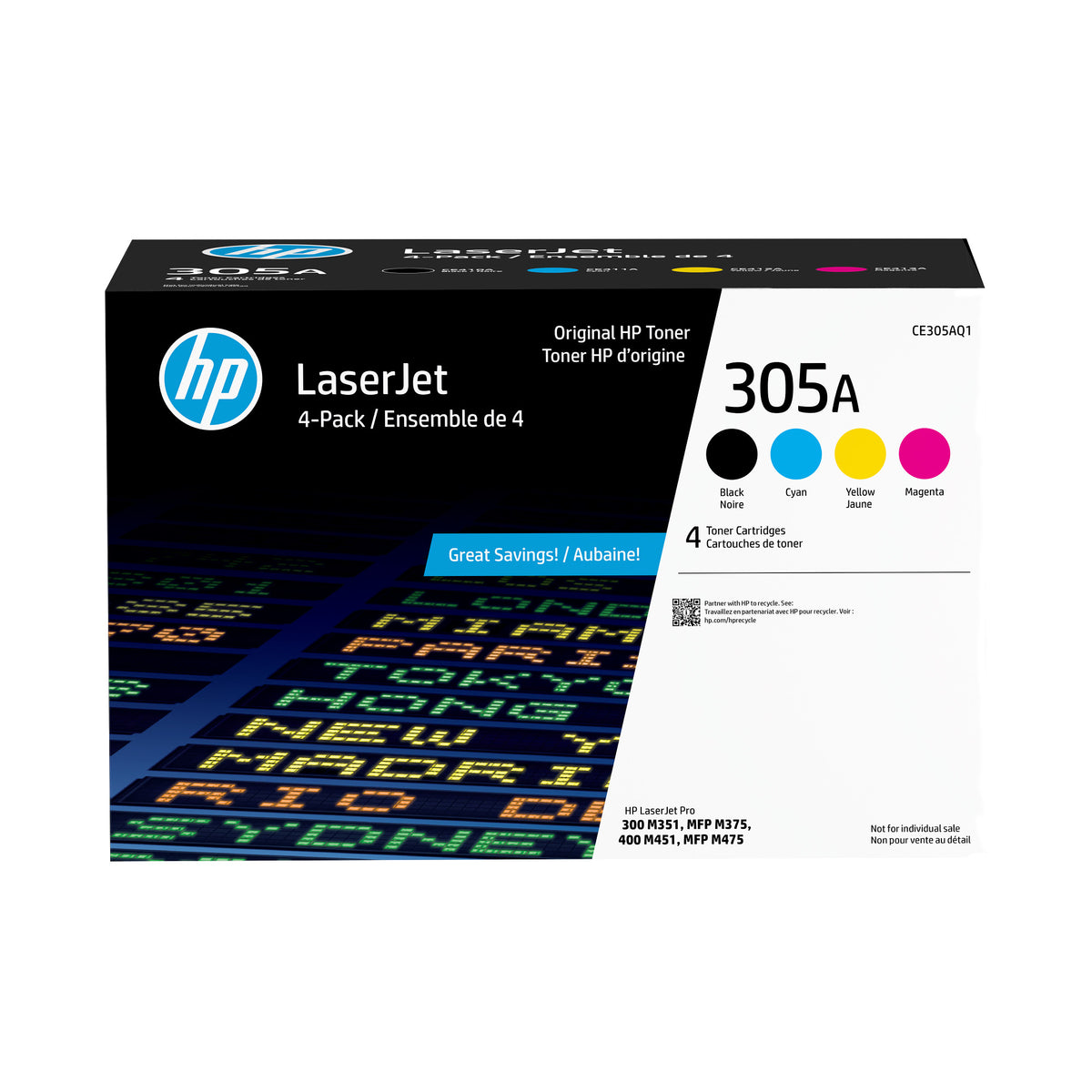 HP 305A 4-pack Black/Cyan/Magenta/Yellow Original LaserJet Toner Cartridges