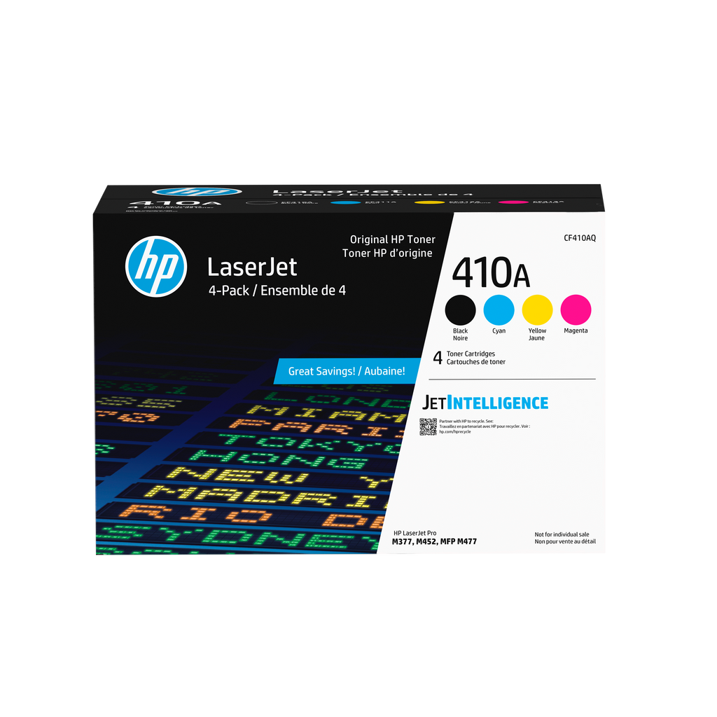 HP 410A 4-pack Black/Cyan/Magenta/Yellow Original LaserJet Toner Cartridges