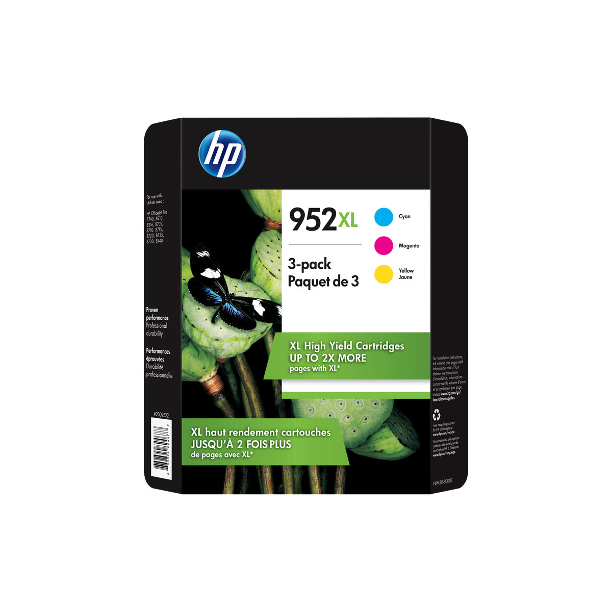HP 952XL 3-pack Cyan/Magenta/Yellow High Yield Original Ink Cartridges