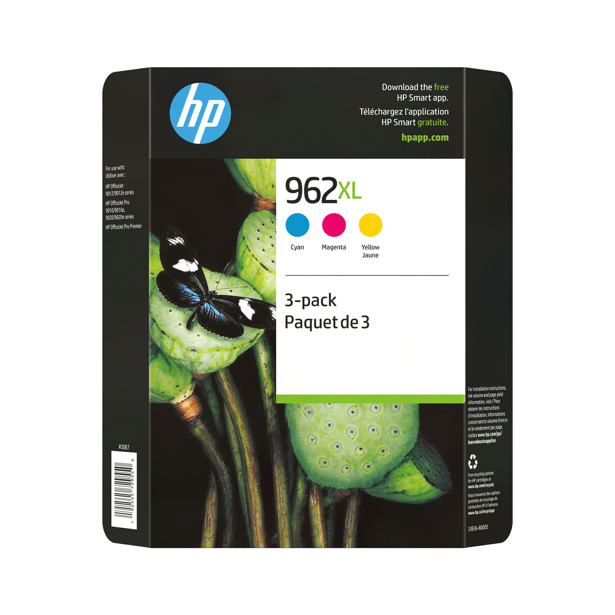 HP 962XL 3-pack High Yield Cyan/Magenta/Yellow Original Ink Cartridges