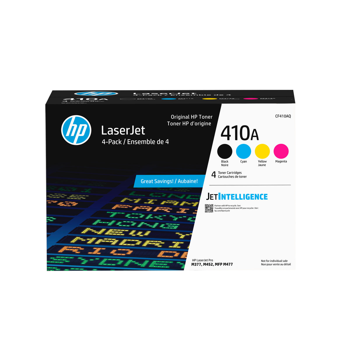 HP 410A 4-pack Black/Cyan/Magenta/Yellow Original LaserJet Toner Cartridges