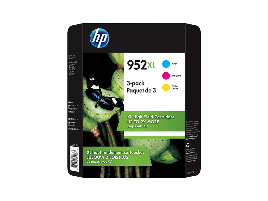 HP 952XL 3-pack Cyan/Magenta/Yellow High Yield Original Ink Cartridges