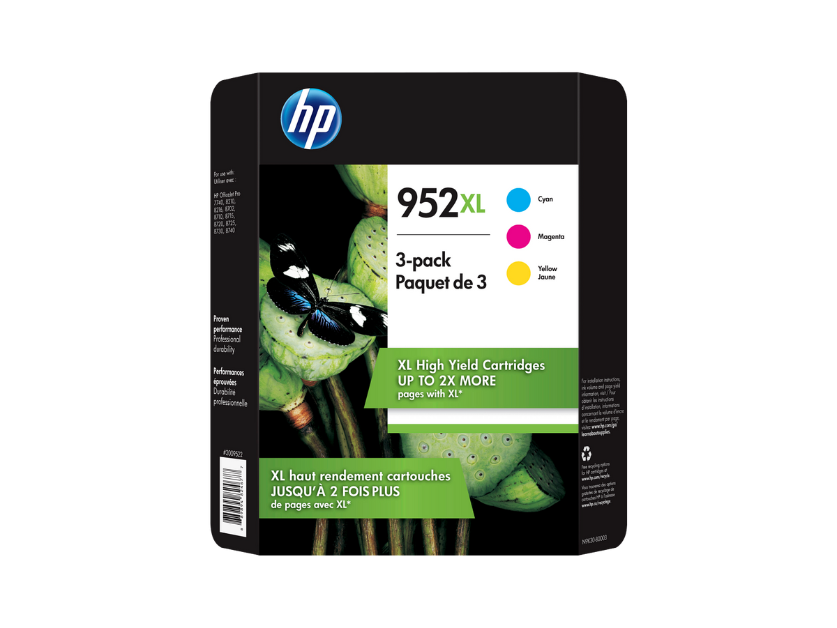 HP 952XL 3-pack Cyan/Magenta/Yellow High Yield Original Ink Cartridges