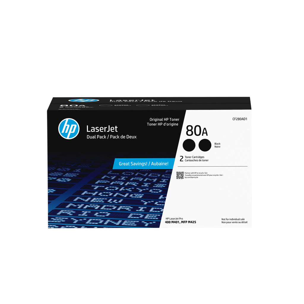 HP 80A 2-pack Black Original LaserJet Toner Cartridges