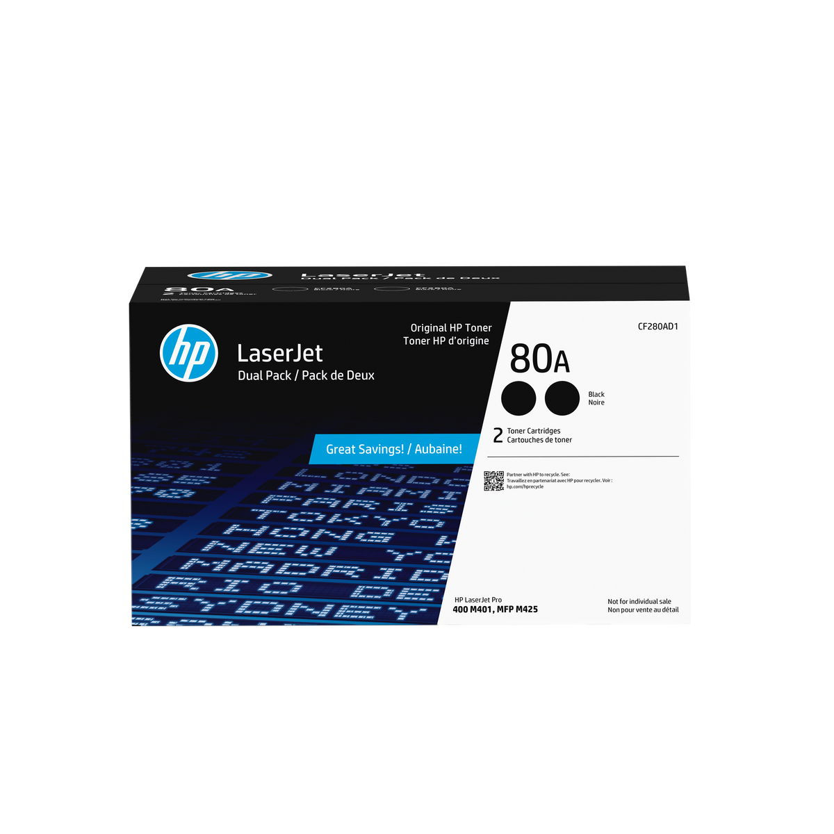 HP 80A 2-pack Black Original LaserJet Toner Cartridges