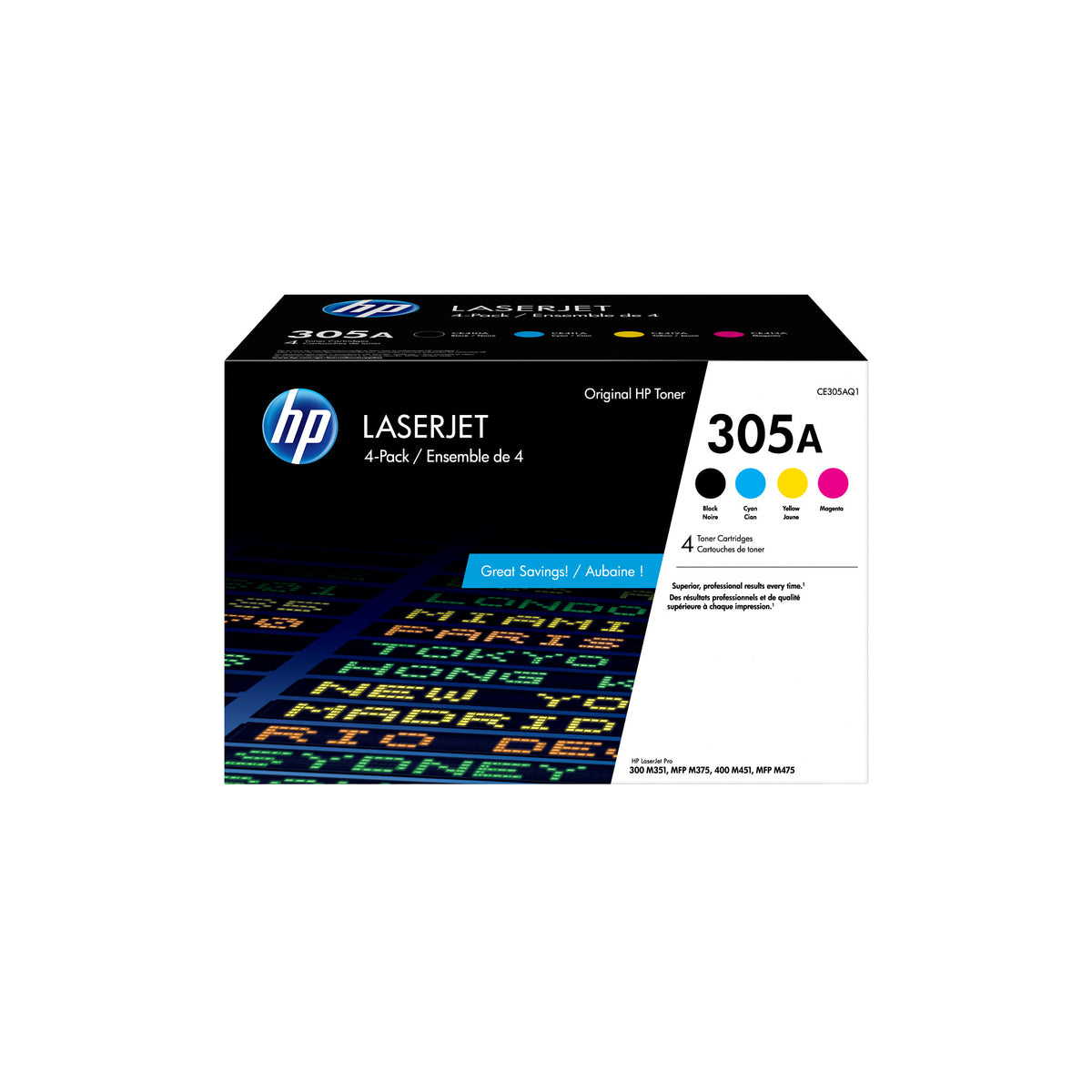 HP 305A 4-pack Black/Cyan/Magenta/Yellow Original LaserJet Toner Cartridges