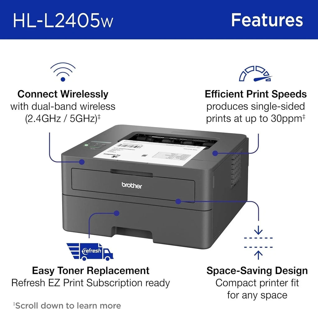 Brother Wireless HL-L2405W Compact Monochrome Laser Printer