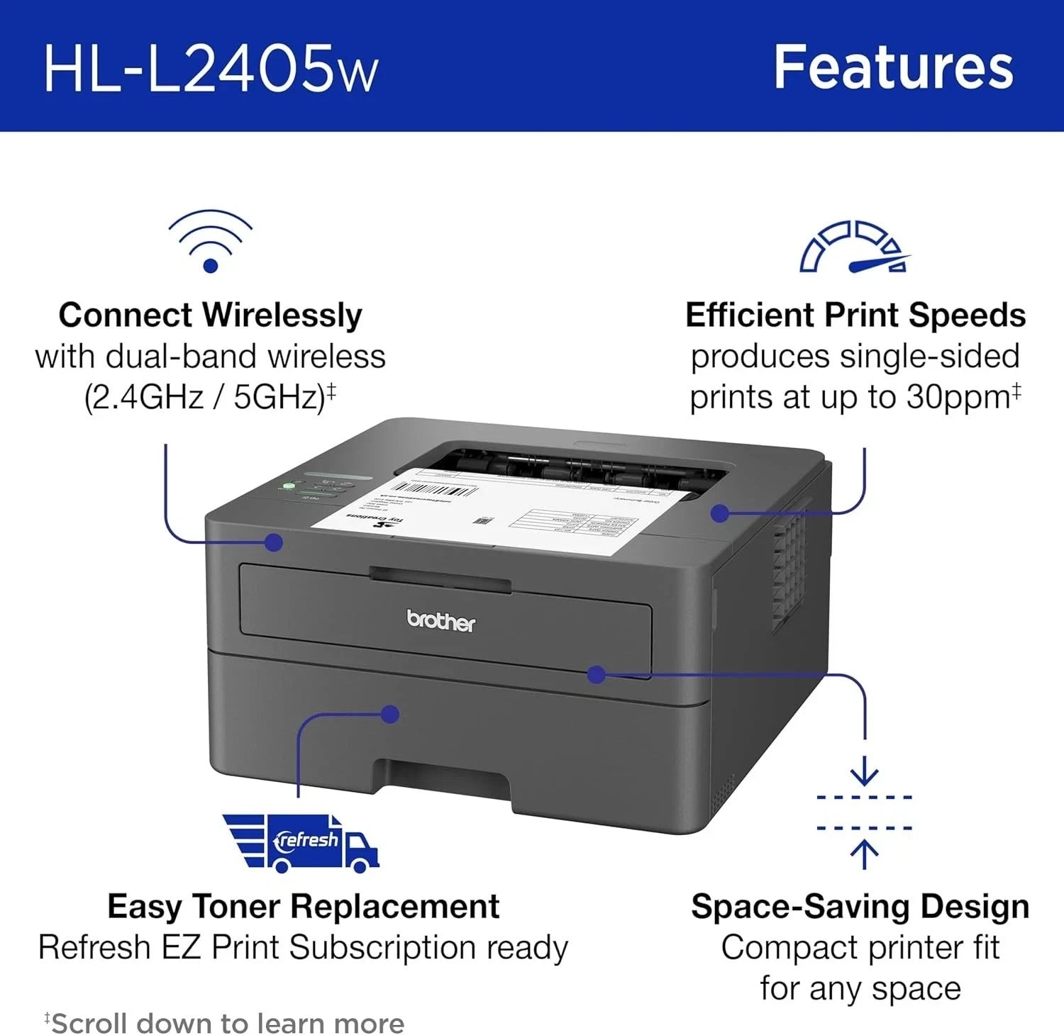 Brother Wireless HL-L2405W Compact Monochrome Laser Printer